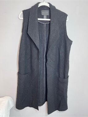 Tahari wool viscose long line open front dressy vest size M medium